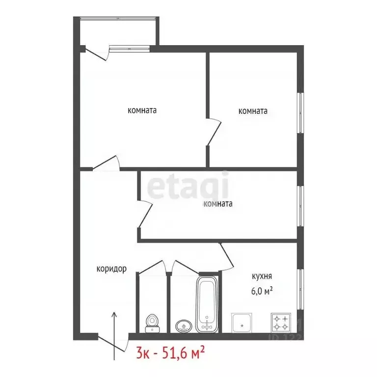 3-к кв. Свердловская область, Сухой Лог Полевая ул., 2А (51.6 м) - Фото 1