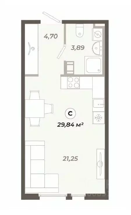 Студия Санкт-Петербург ул. Коли Томчака, 21Д (29.84 м) - Фото 0