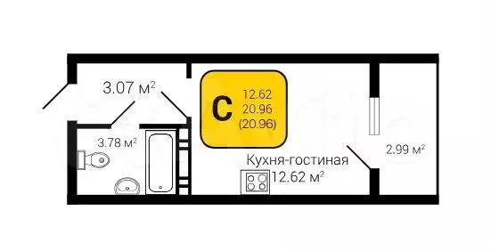 Квартира-студия, 21 м, 6/8 эт. - Фото 1