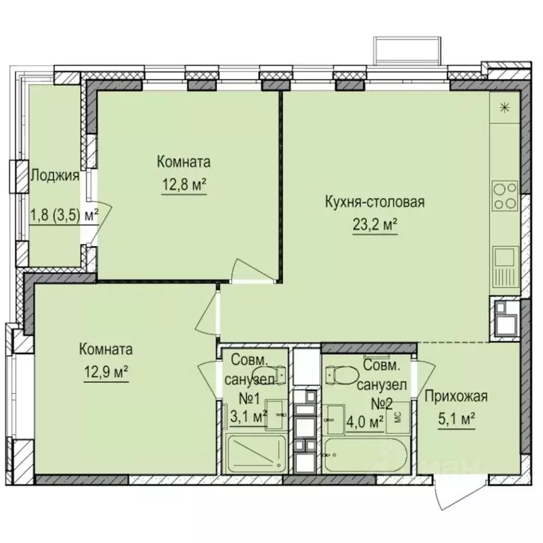 2-к кв. Удмуртия, Ижевск Восток СНТ, 112 (62.9 м) - Фото 0