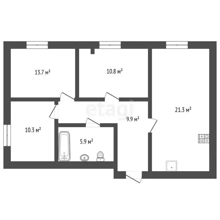 3-комнатная квартира: Севастополь, улица Адмирала Фадеева, 46Б (69.8 ... - Фото 1