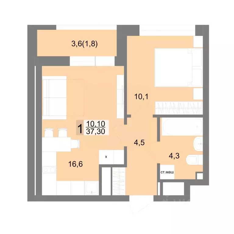 1-к кв. Свердловская область, Екатеринбург ул. Семена Лагоды, 80 (37.3 ... - Фото 1