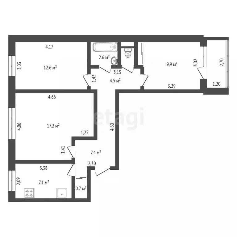 3-к кв. Амурская область, Благовещенск Рабочая ул., 194 (64.0 м) - Фото 1