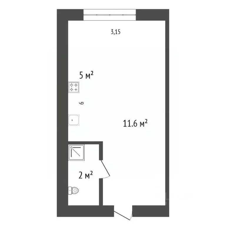 Студия Иркутская область, Иркутск Донская ул., 7 (18.6 м) - Фото 2