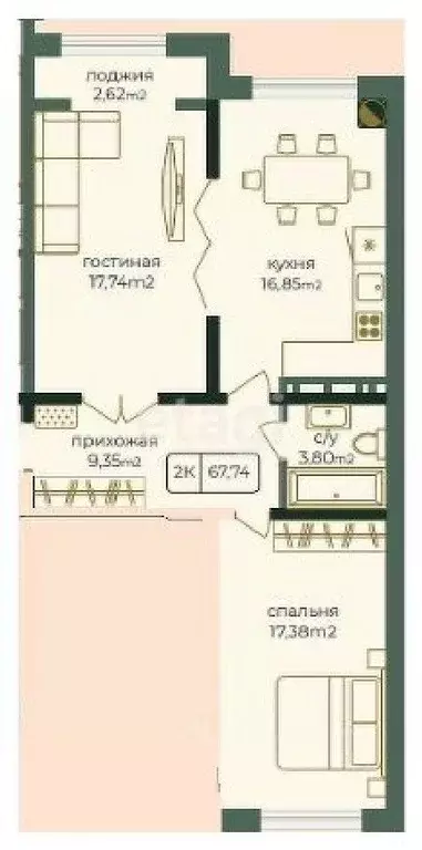 2-к кв. Дагестан, Каспийск просп. Акулиничева (67.74 м) - Фото 0