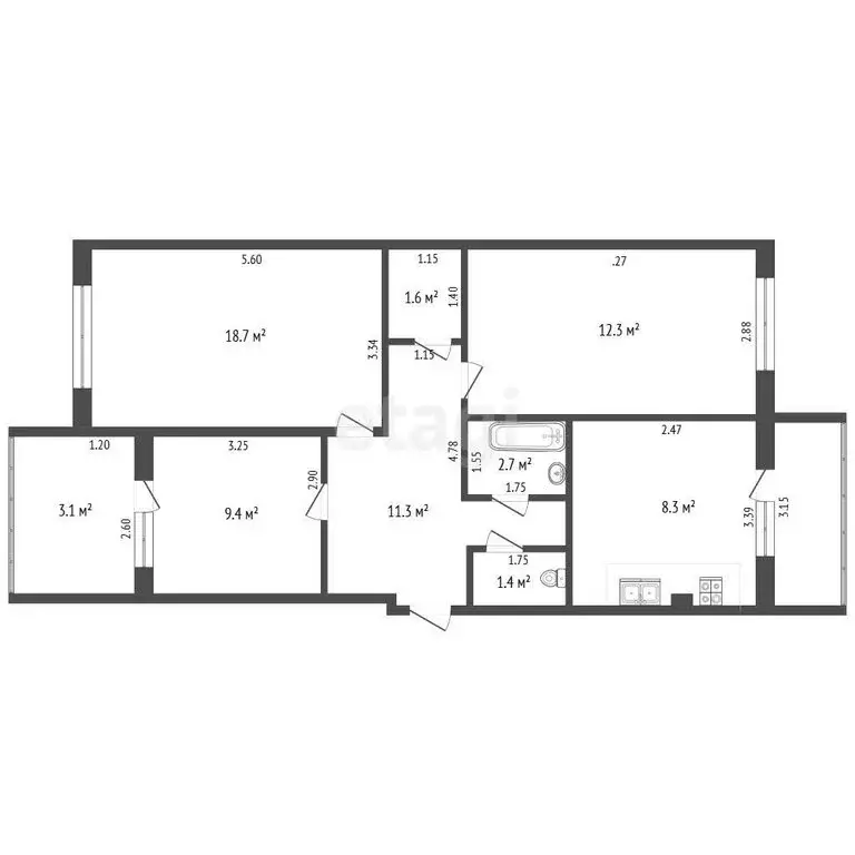 3-комнатная квартира: Прохладный, улица Свободы, 317 (65.7 м) - Фото 1