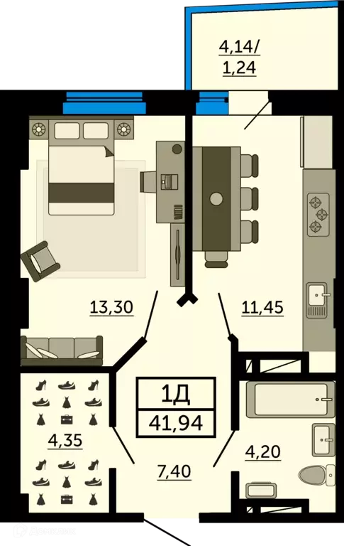 Продаётся 1-к квартира, 41.8 м - Фото 0