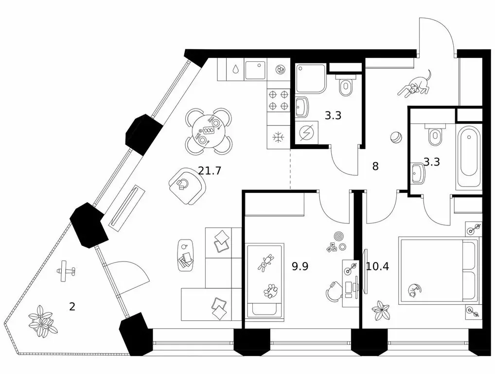 2-комнатная квартира: Москва, жилой комплекс Москворечье, 1.3 (58.6 м) - Фото 1