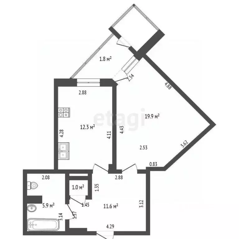 1-к кв. Ямало-Ненецкий АО, Новый Уренгой Мирный мкр, 3/3 (50.7 м) - Фото 2