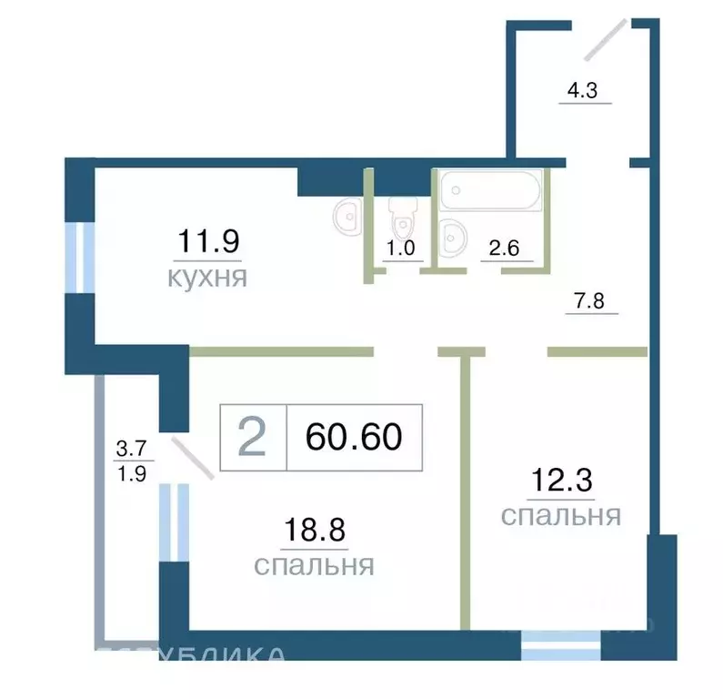 2-к кв. Красноярский край, Красноярск ул. Дубровинского, 110В (60.6 м) - Фото 0