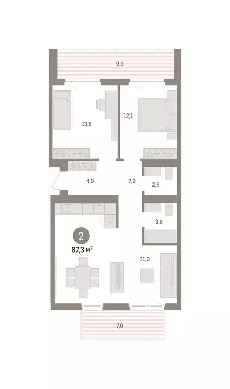 2-комнатная квартира: Новосибирский район, рабочий посёлок Краснообск, ... - Фото 2