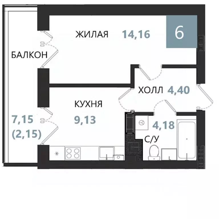 1-к кв. Калининградская область, Светлогорск  (34.02 м) - Фото 0