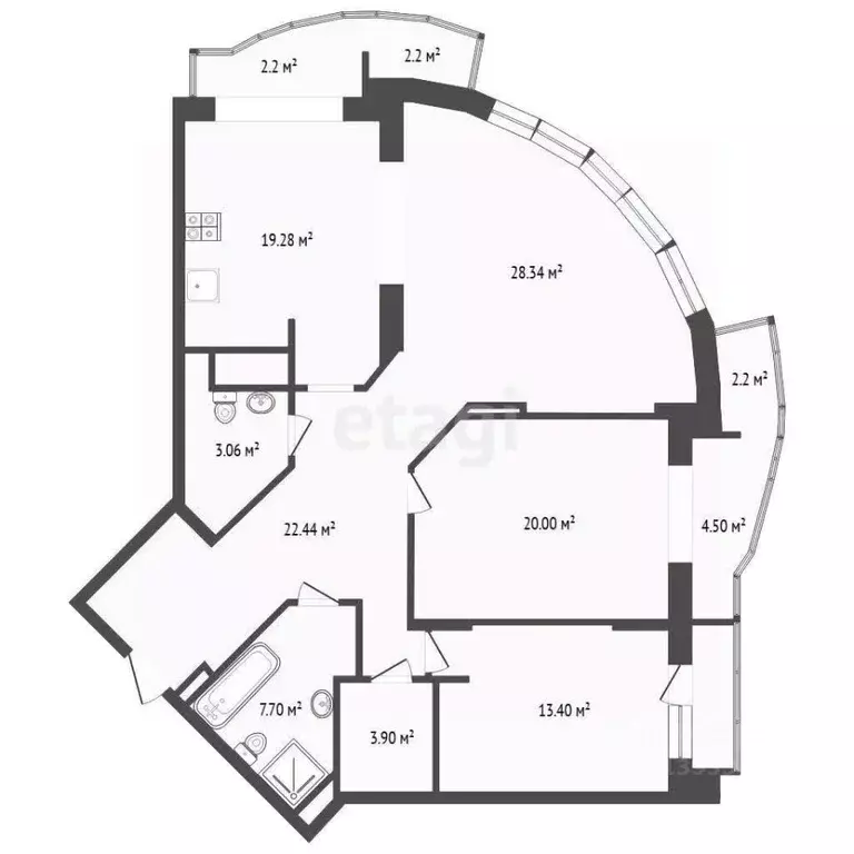 3-к кв. Тюменская область, Тюмень ул. Малыгина, 90 (123.1 м) - Фото 1