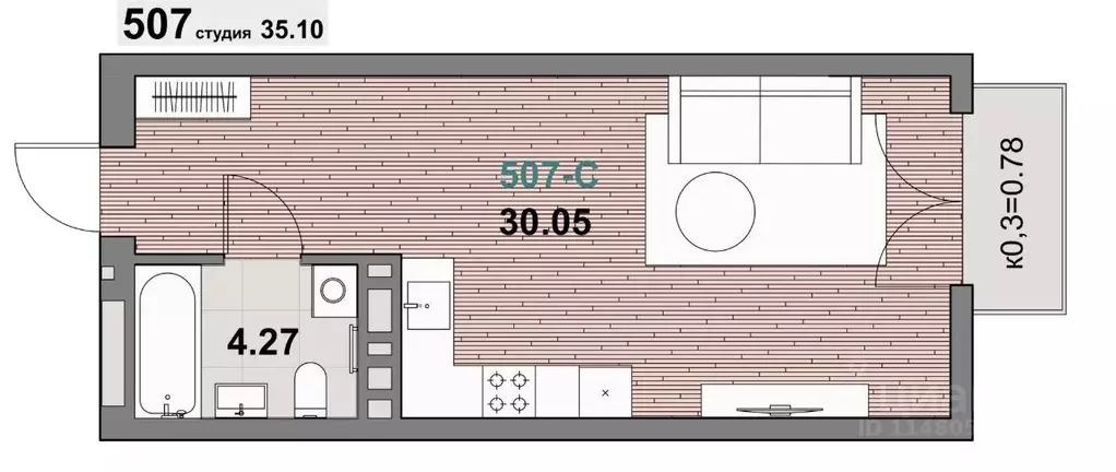 1-к кв. Калининградская область, Зеленоградск ул. Гагарина (35.1 м) - Фото 1
