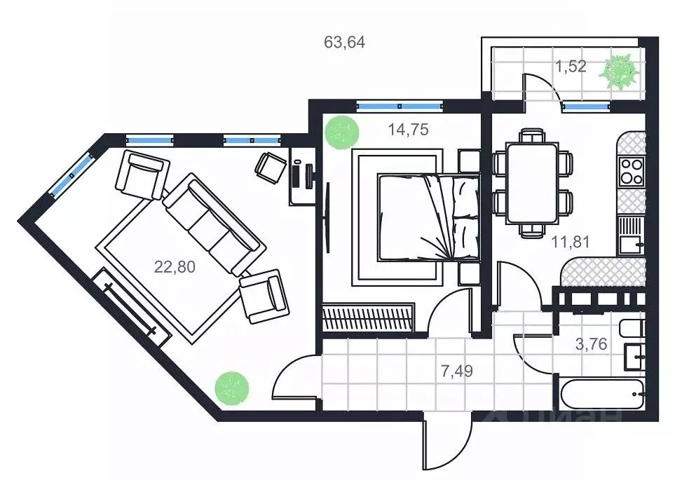 2-к кв. Дагестан, Каспийск просп. Акулиничева (63.64 м) - Фото 1
