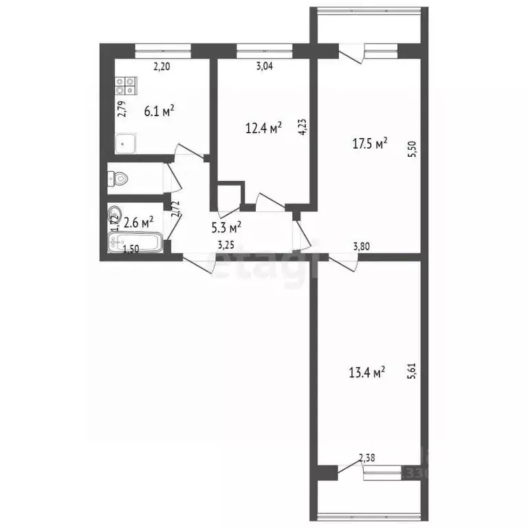 3-к кв. Кемеровская область, Кемерово ул. Попова, 1Б (58.9 м) - Фото 1