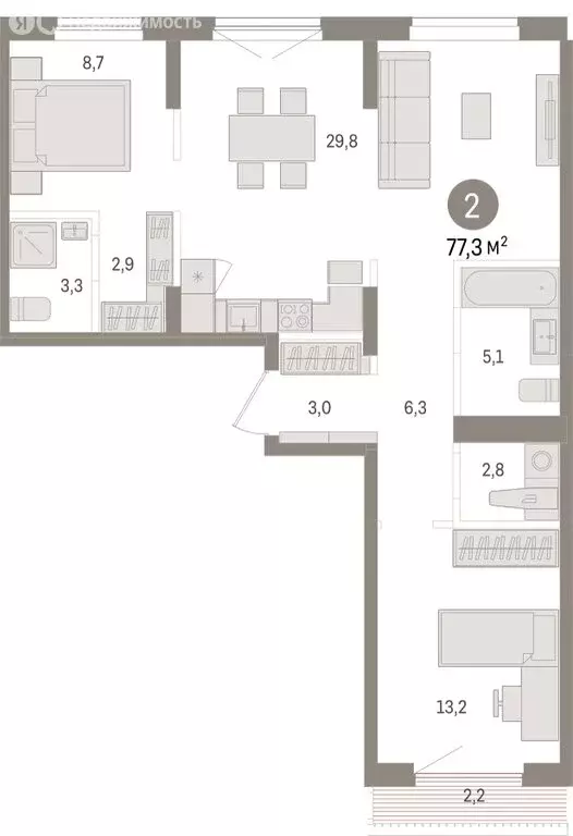 2-комнатная квартира: Новосибирск, улица Аэропорт (77.26 м) - Фото 1