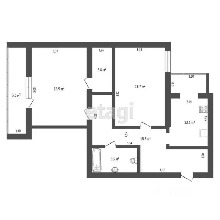 2-к кв. Омская область, Омск ул. Герцена, 270 (45.6 м) - Фото 2