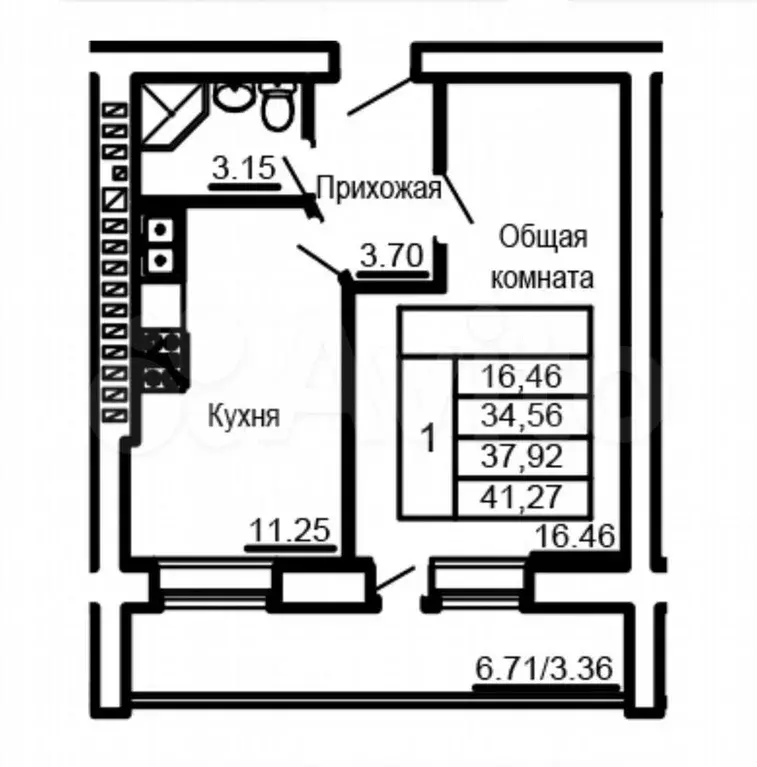 1-к. квартира, 41,2 м, 6/9 эт. - Фото 1