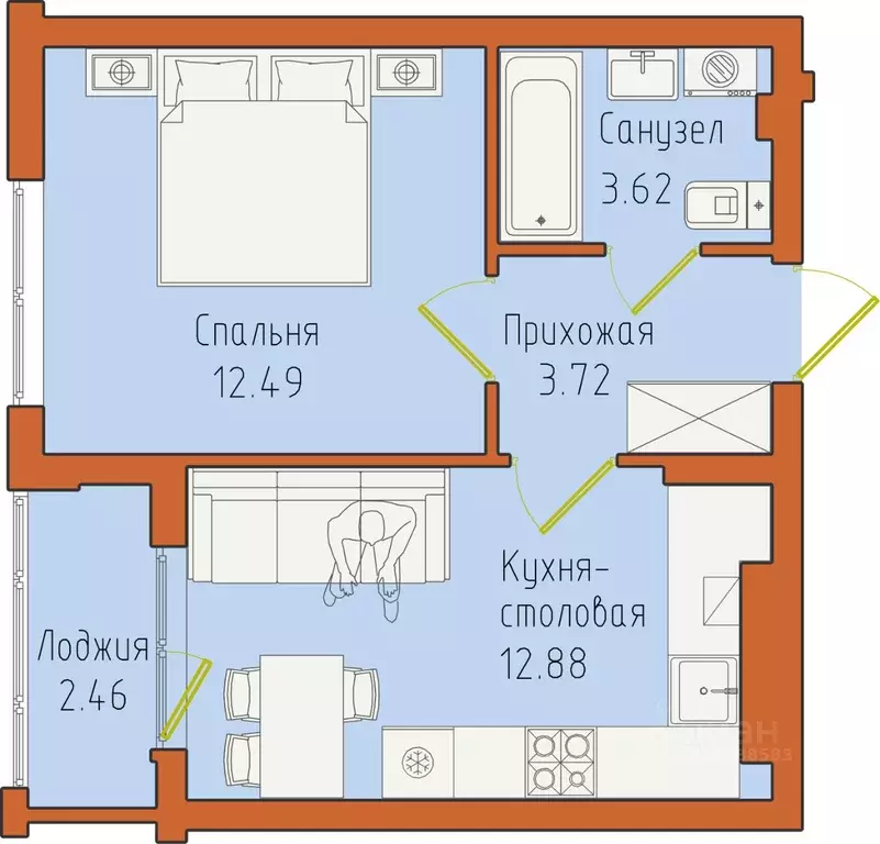 1-к кв. Калининградская область, Светлогорск пос. Отрадное,  (35.17 м) - Фото 0