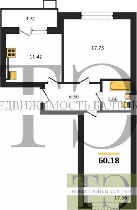 2-к кв. Калининградская область, Зеленоградский муниципальный округ, ... - Фото 1