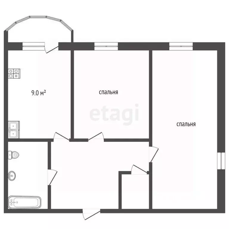 2-к кв. Тюменская область, Тюмень ул. Федюнинского, 58к2 (53.0 м) - Фото 1