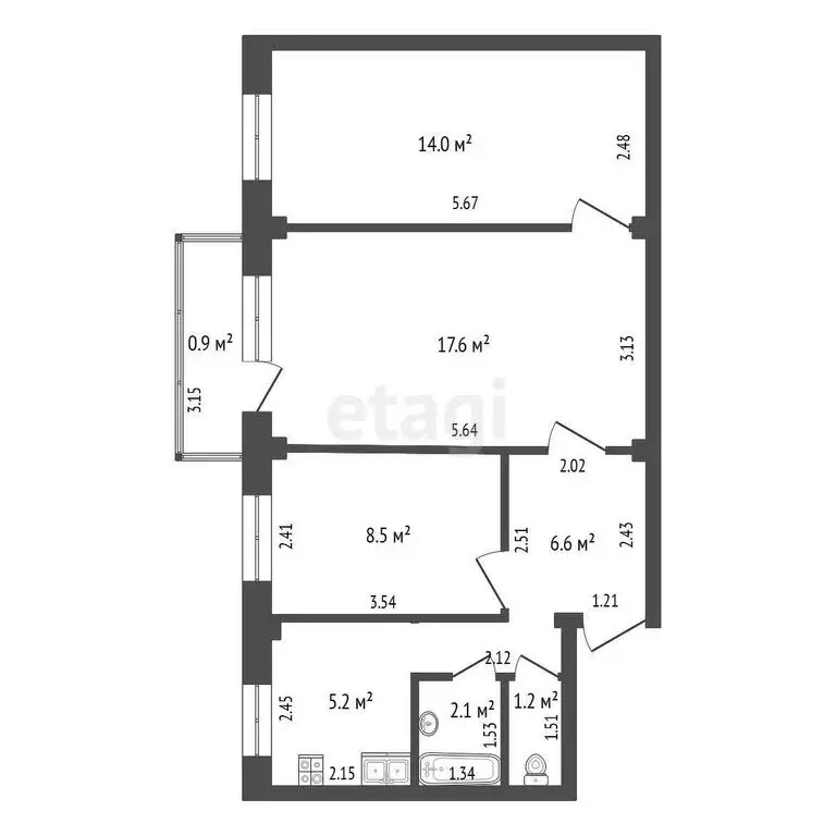 3-комнатная квартира: Чита, улица Гагарина, 15 (56.1 м) - Фото 0