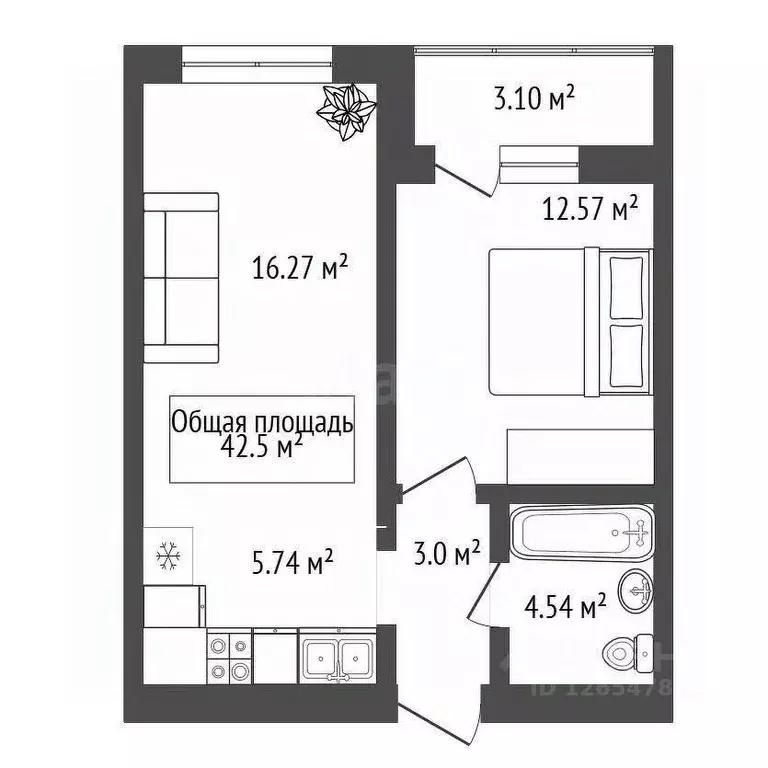 2-к кв. Новосибирская область, Новосибирск Тополевая ул., 27/1 (42.5 ... - Фото 1