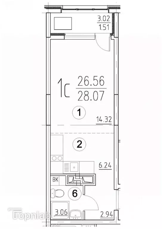 Студия Пензенская область, Пенза просп. Победы, 96Е (29.6 м) - Фото 2