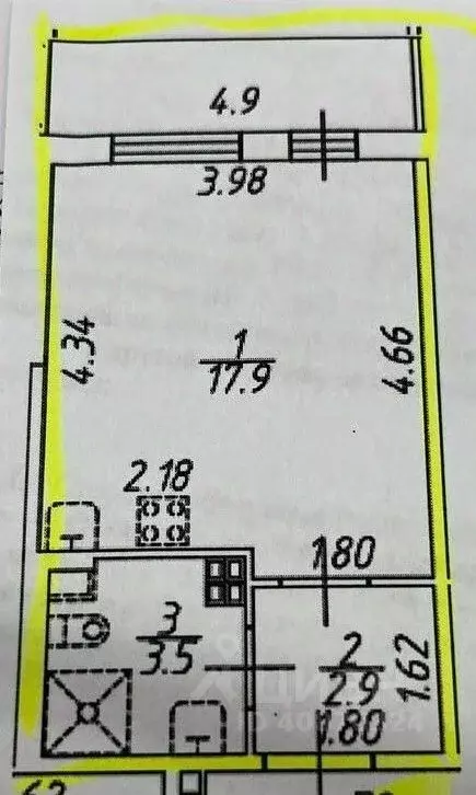Студия Санкт-Петербург ул. Владимира Пчелинцева, 3 (24.3 м) - Фото 2