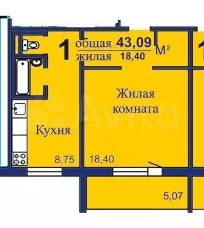 1-к. квартира, 43 м, 10/10 эт. - Фото 0