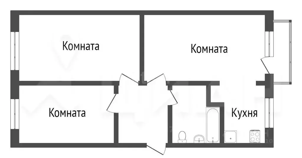 3-к кв. Омская область, Омск ул. Маяковского, 48 (65.2 м) - Фото 2