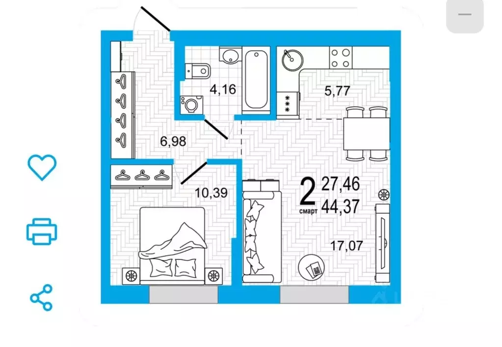1-к кв. Башкортостан, Уфа Владивостокская ул., 1/2 (44.37 м) - Фото 1