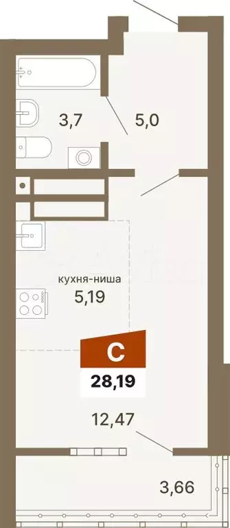 Квартира-студия, 28,2м, 17/23эт. - Фото 0