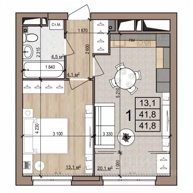 1-к кв. Рязанская область, Рязань ул. Новоселов, 33Б (41.8 м) - Фото 1