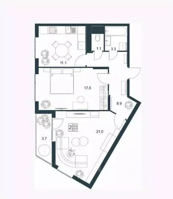 2-к кв. Липецкая область, Липецк Минская ул., 6Б (64.3 м) - Фото 2