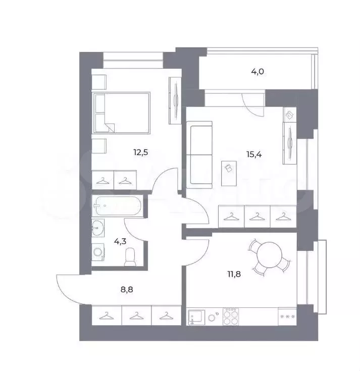 Доля в 2-к. квартире, 56,5 м, 3/25 эт. - Фото 0