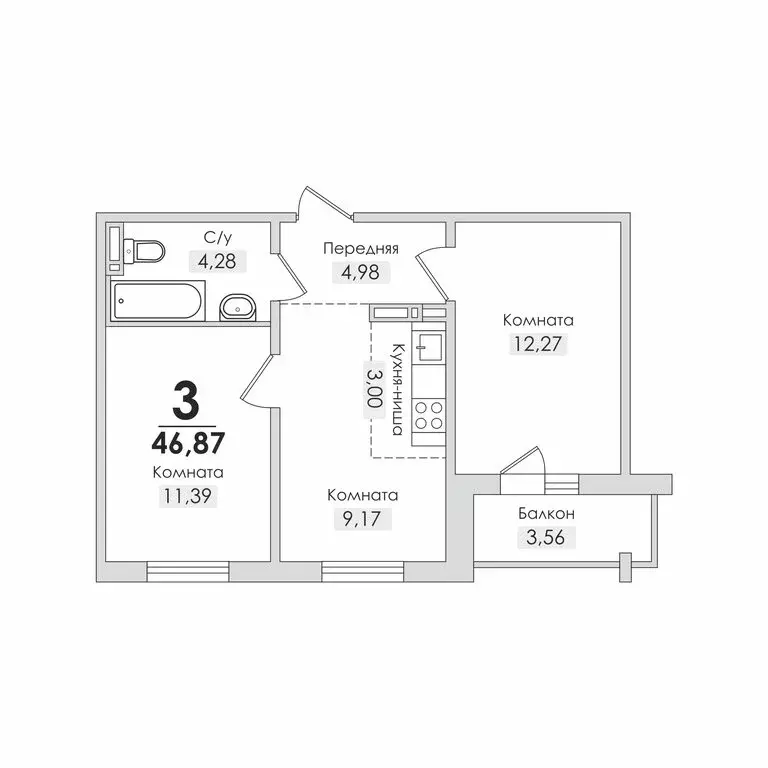 3-комнатная квартира: Снежинск, Транспортная улица, 9 (46.87 м) - Фото 0