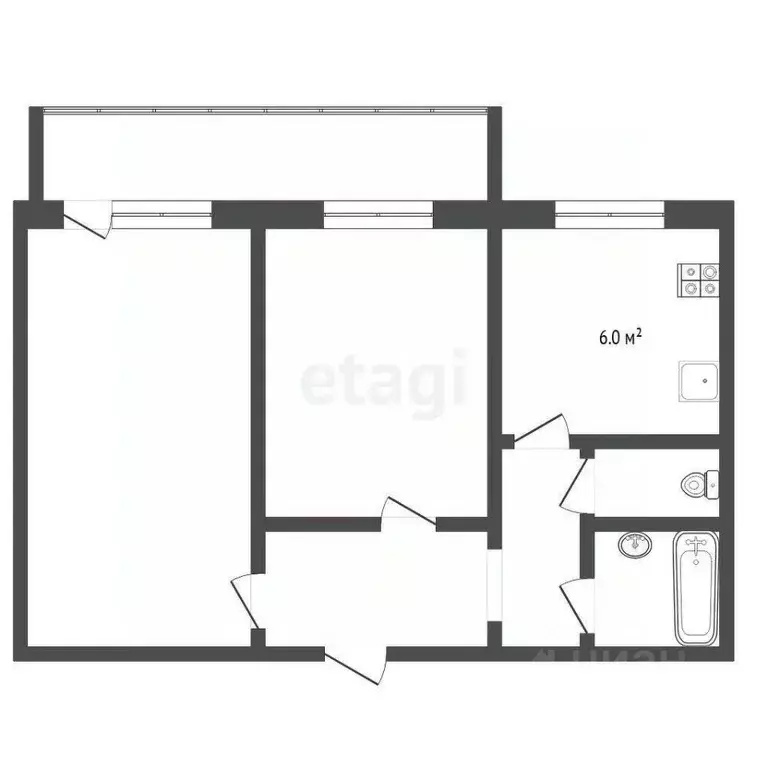 2-к кв. Тюменская область, Тюмень ул. Котовского, 55А (45.2 м) - Фото 1