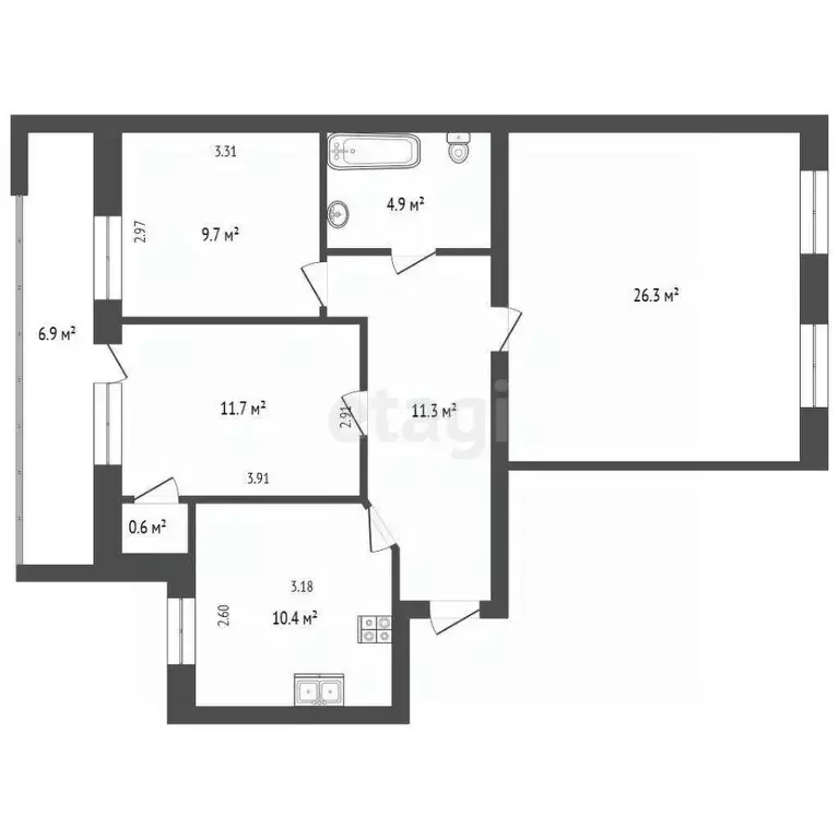 3-к кв. Тюменская область, Тюмень Широтная ул., 148к1 (74.9 м) - Фото 2