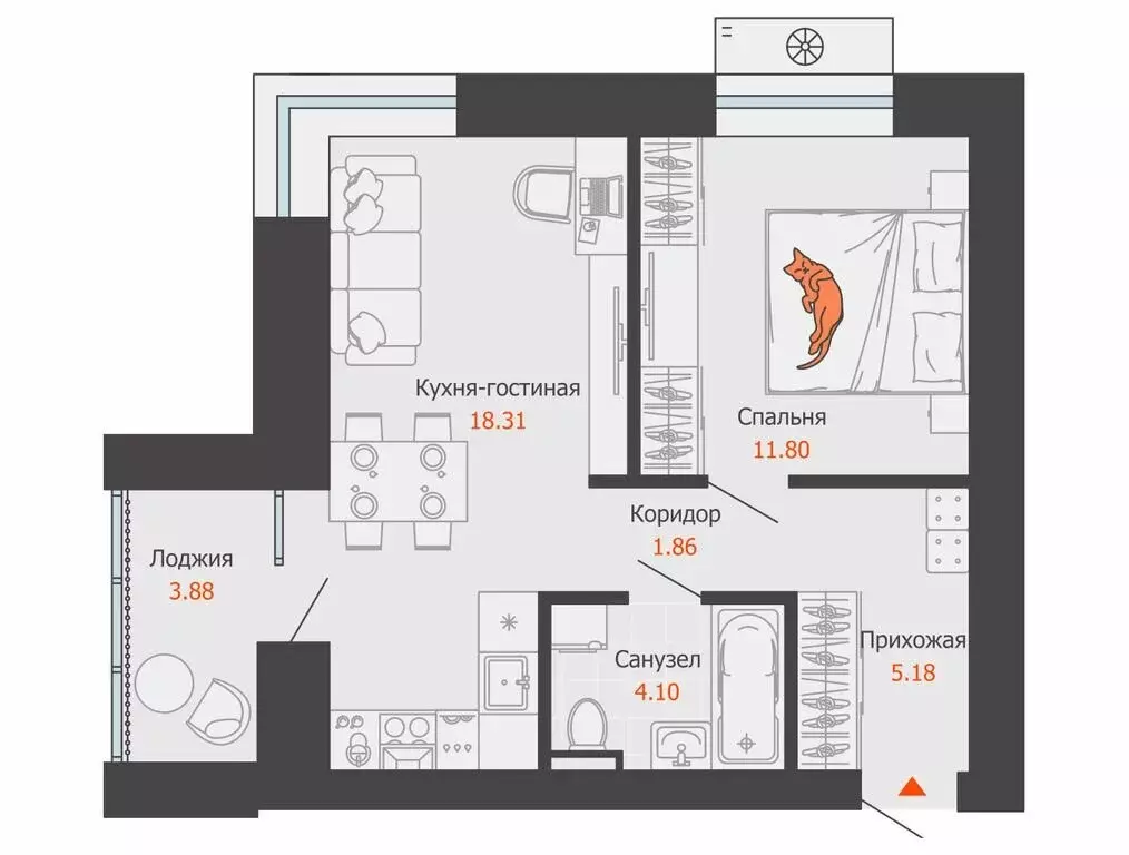 1-комнатная квартира: Пермь, микрорайон Камская Долина (43 м) - Фото 1