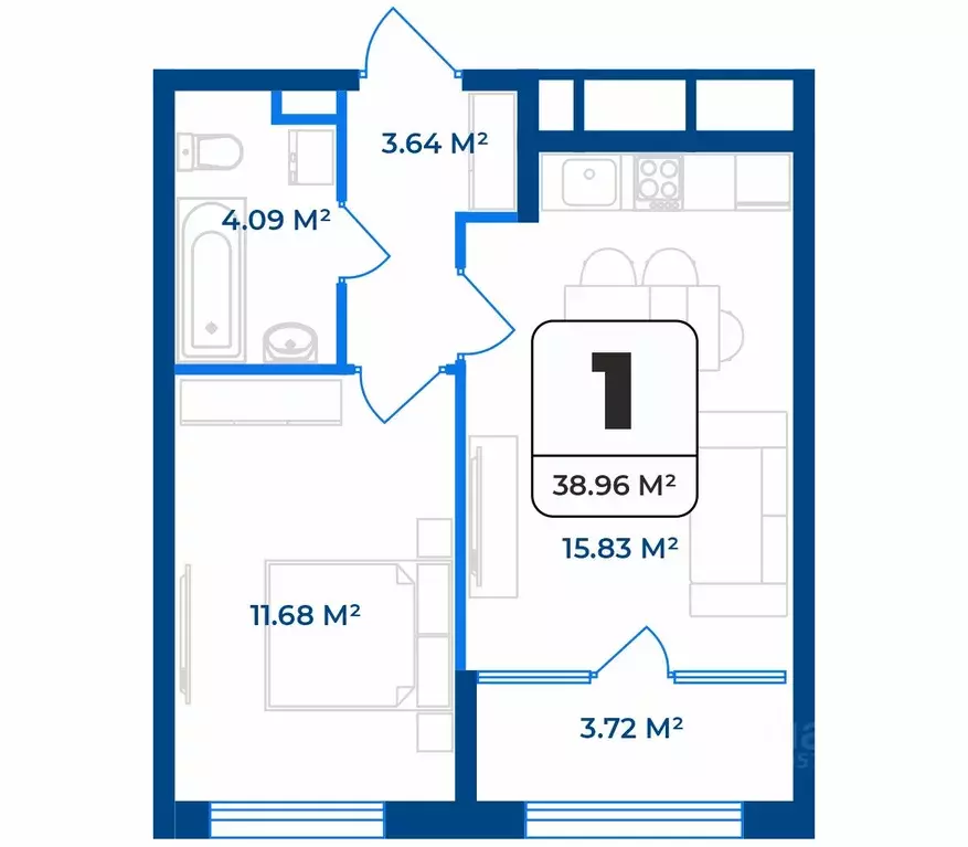 1-к кв. Рязанская область, Рязань Телецентр жилрайон,  (38.96 м) - Фото 1