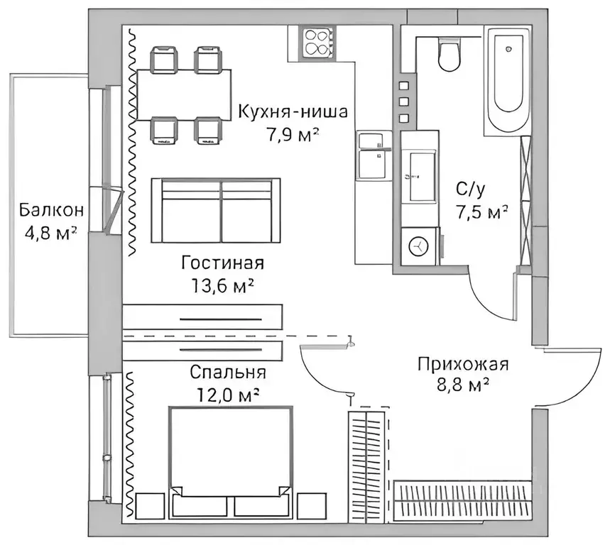 1-к кв. Новосибирская область, Новосибирск Дачное ш., 22/3 (50.7 м) - Фото 1