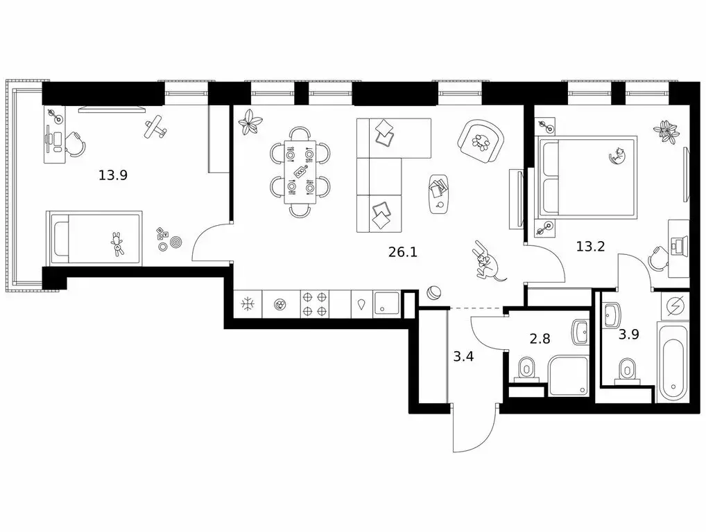 2-комнатная квартира: Москва, жилой комплекс Москворечье, 1.1 (63.3 м) - Фото 1