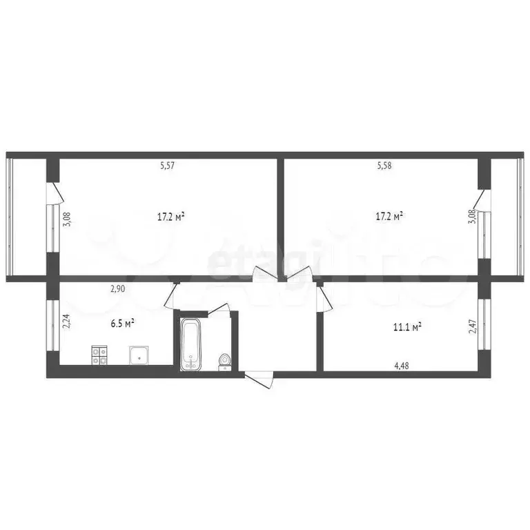 3-к. квартира, 60,8 м, 5/5 эт. - Фото 1