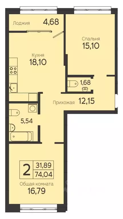 2-к кв. томская область, томск комсомольский просп, 48б (71.69 м) - Фото 0