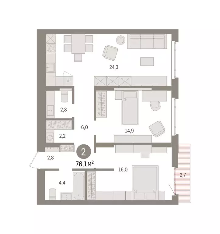 2-комнатная квартира: Екатеринбург, жилой район Сортировочный, ... - Фото 2