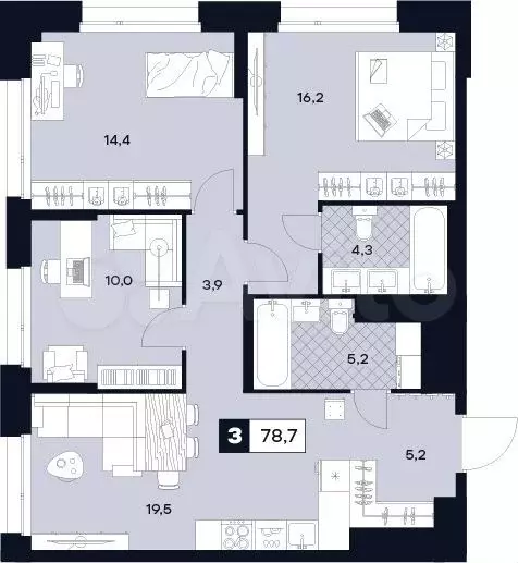 3-к. квартира, 78,7 м, 22/29 эт. - Фото 0