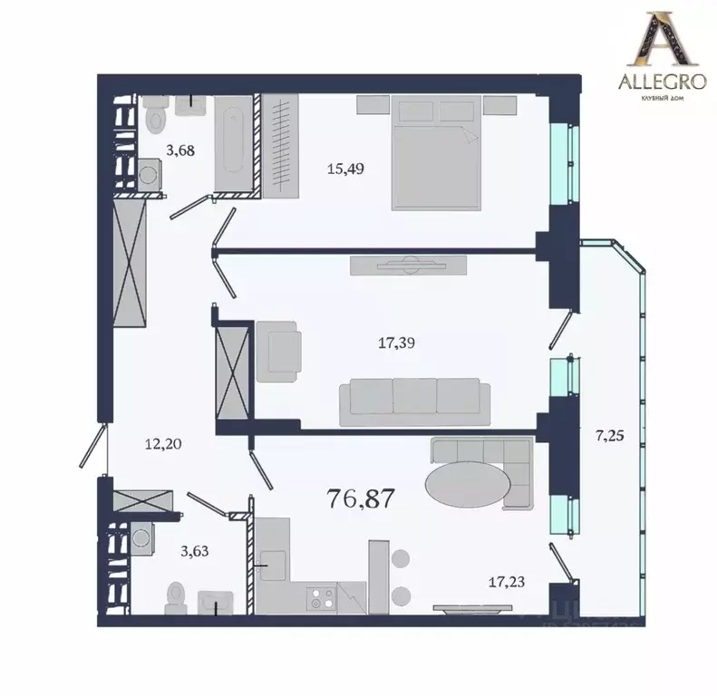 2-к кв. Свердловская область, Екатеринбург ул. Ботаническая, 22 (76.87 ... - Фото 1