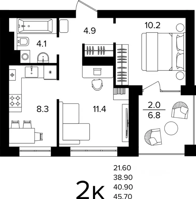 2-к кв. Калининградская область, Гурьевский муниципальный округ, пос. ... - Фото 1